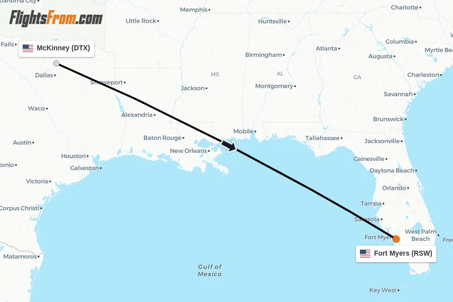 Flights from McKinney to Fort Myers route map