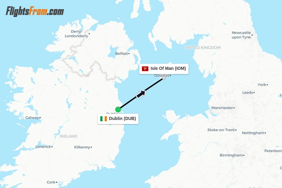 Flights from Dublin to Isle Of Man route map