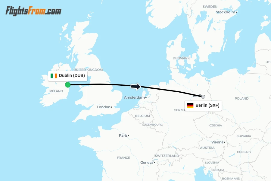 Flights from Dublin to Berlin route map