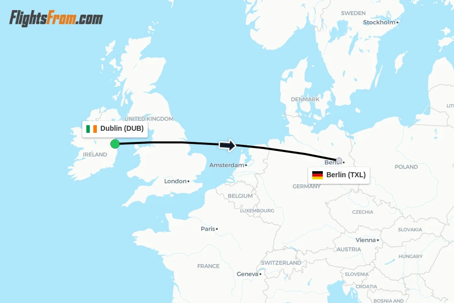 Flights from Dublin to Berlin route map