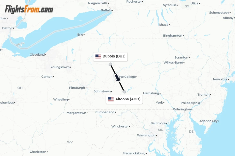 Flights from Dubois to Altoona route map