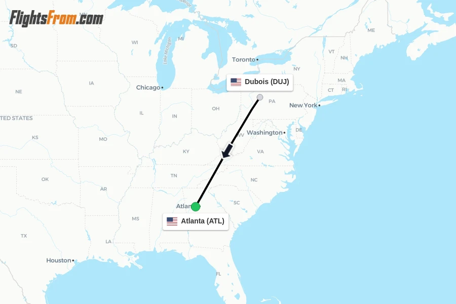 Flights from Dubois to Atlanta route map