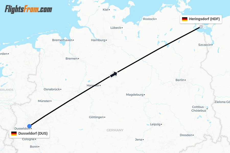 Flights from Dusseldorf to Heringsdorf route map