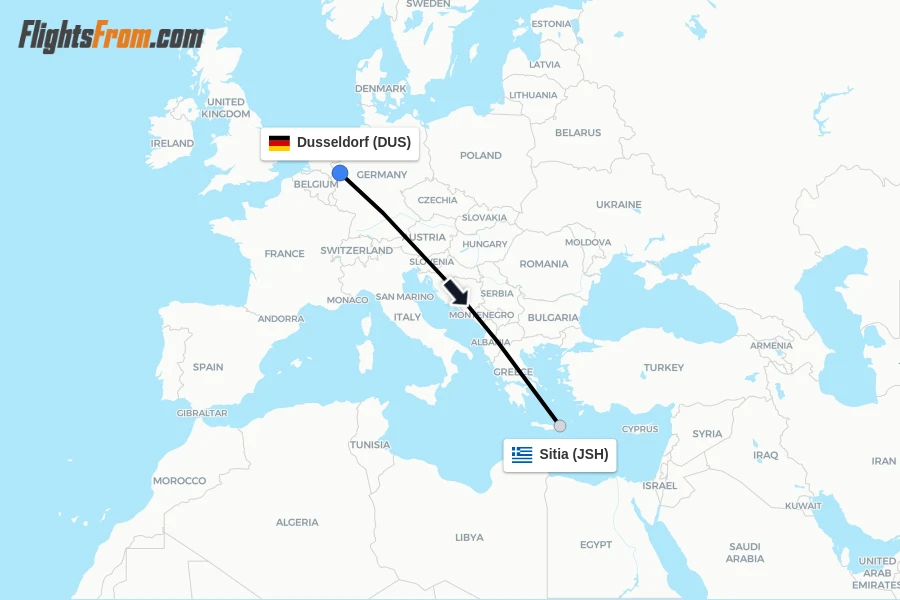 Flights from Dusseldorf to Sitia route map