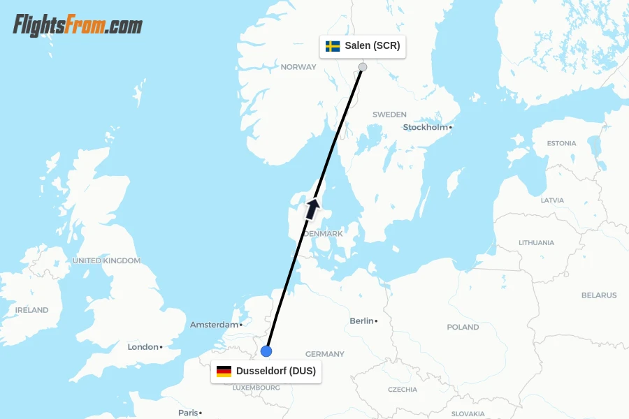 Flights from Dusseldorf to Salen route map