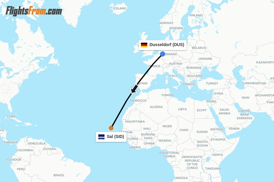 Flights from Dusseldorf to Sal route map