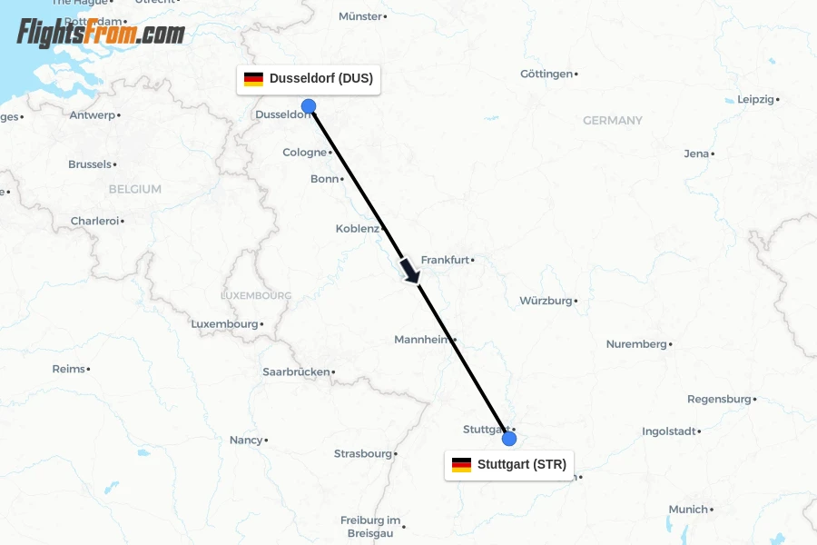 Flights from Dusseldorf to Stuttgart route map