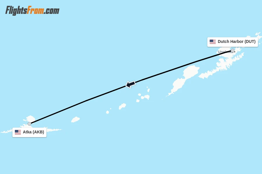 Flights from Dutch Harbor to Atka route map