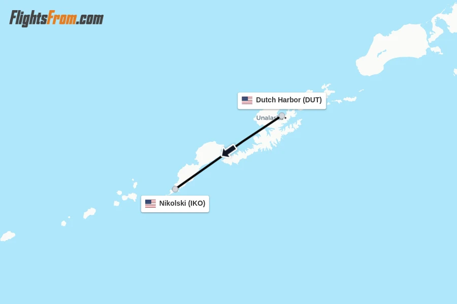 Flights from Dutch Harbor to Nikolski route map