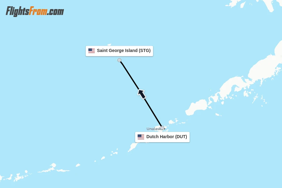 Flights from Dutch Harbor to Saint George Island route map