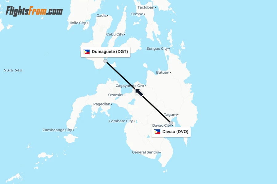Flights from Davao to Dumaguete route map