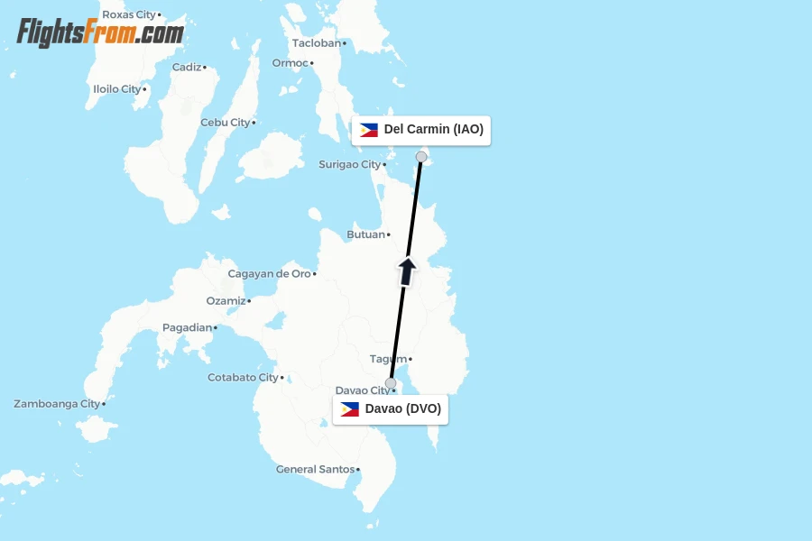 Flights from Davao to Del Carmin route map