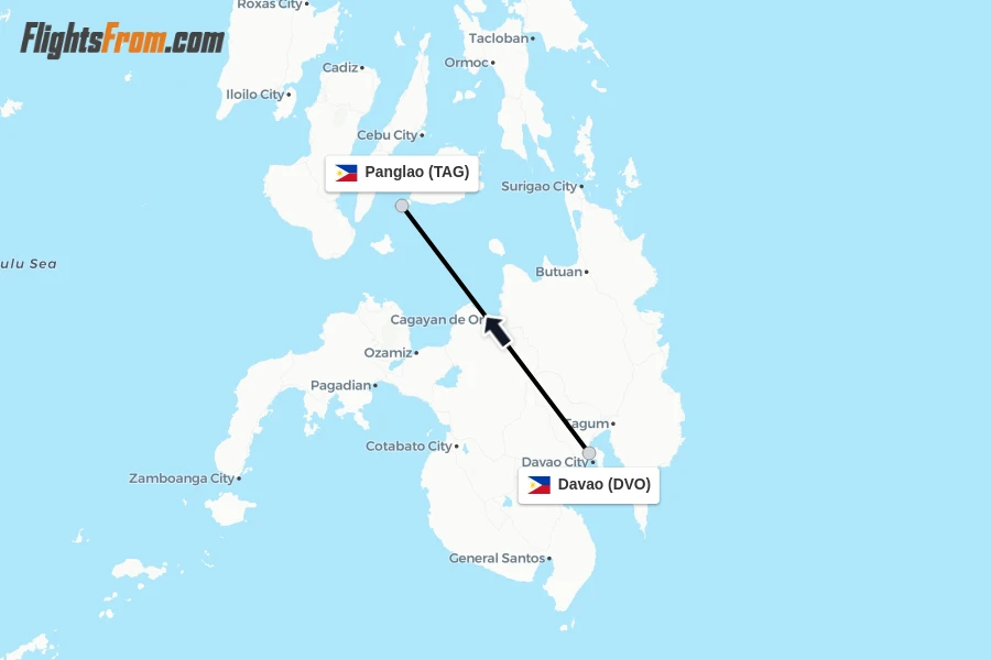 Flights from Davao to Panglao route map