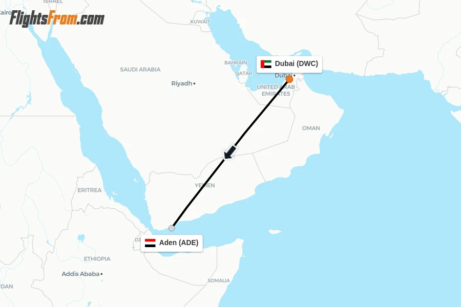 Flights from Dubai to Aden route map