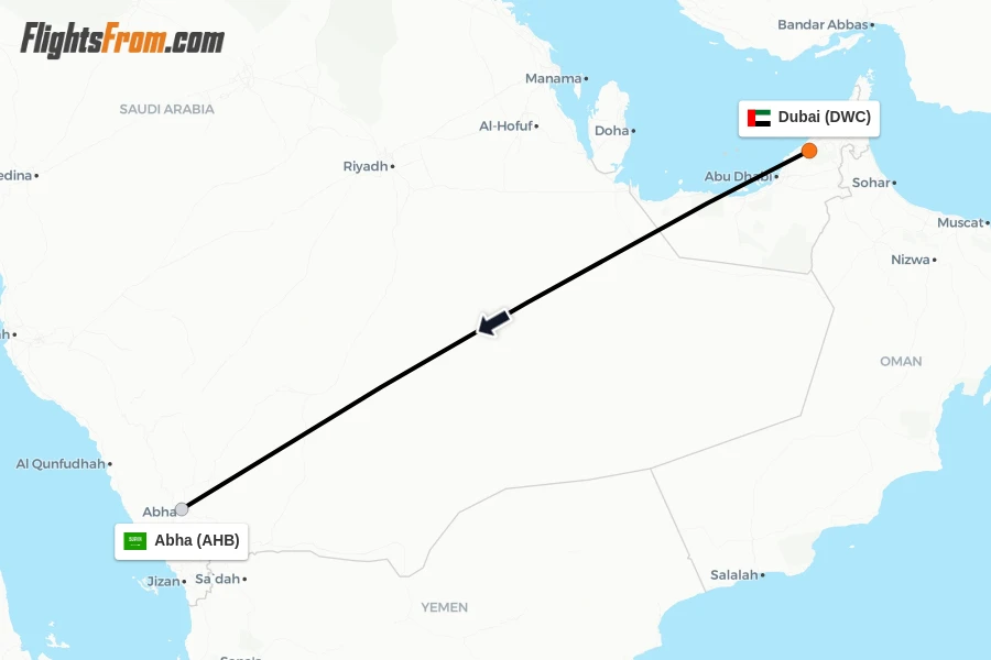 Flights from Dubai to Abha route map