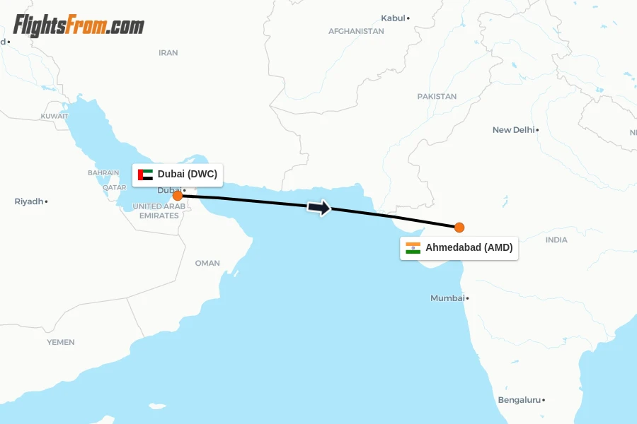 Flights from Dubai to Ahmedabad route map
