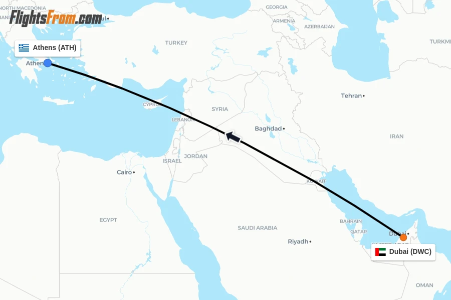 Flights from Dubai to Athens route map