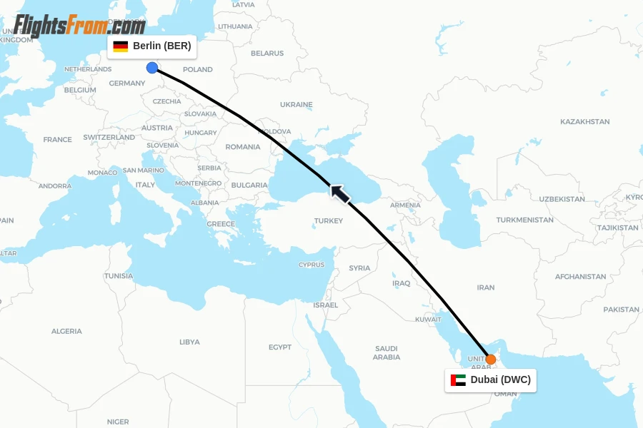 Flights from Dubai to Berlin route map