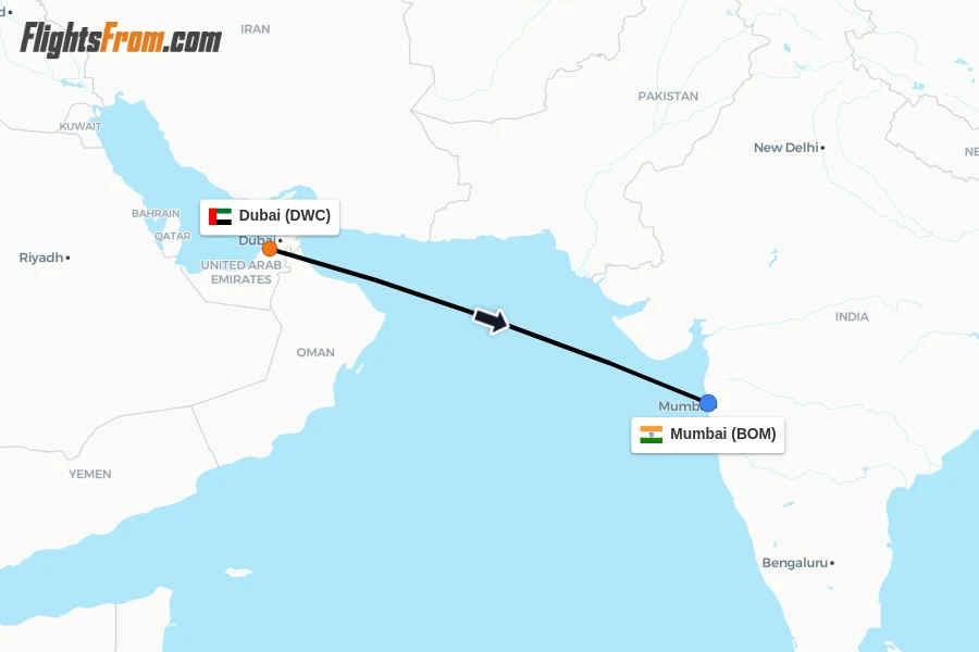 Flights from Dubai to Mumbai route map