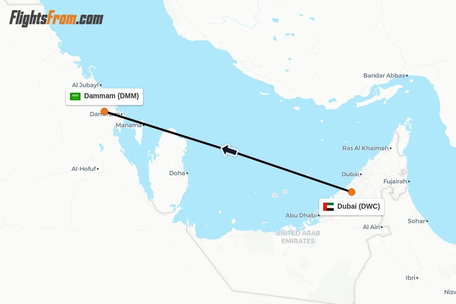 Flights from Dubai to Dammam route map