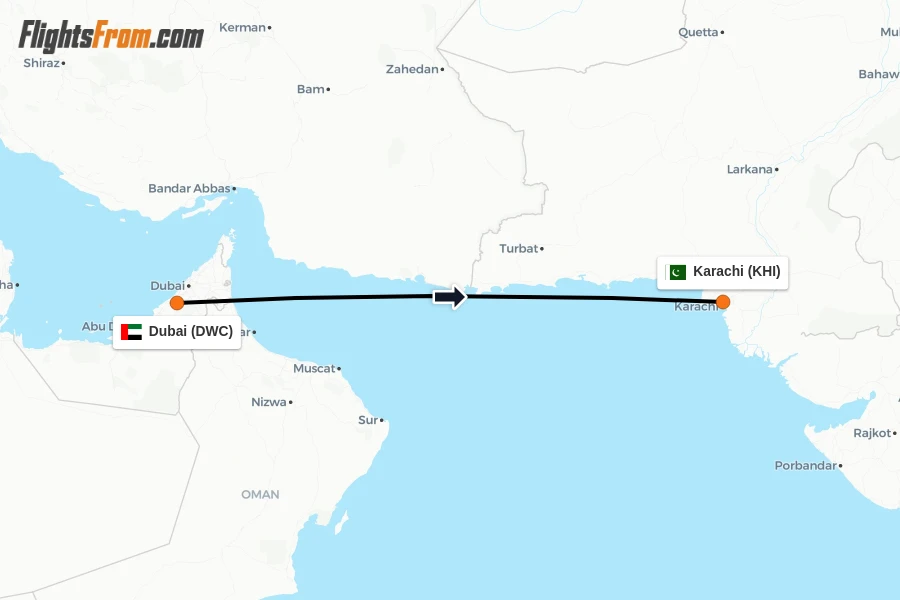 Flights from Dubai to Karachi route map