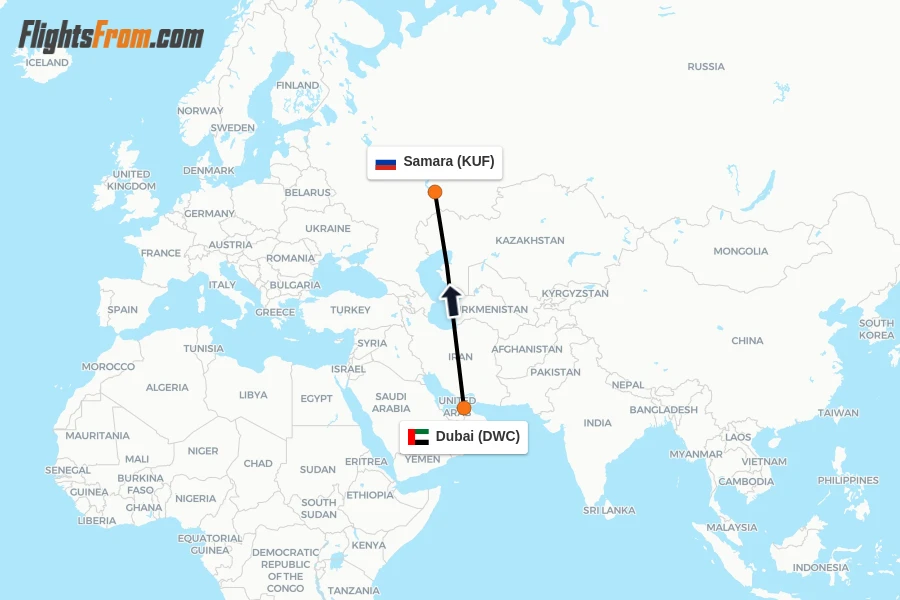 Flights from Dubai to Samara route map