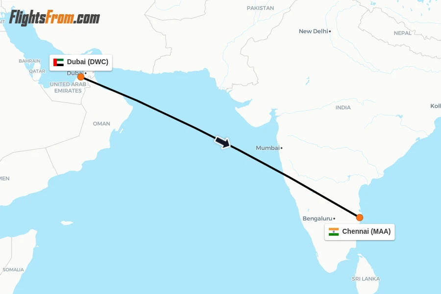Flights from Dubai to Chennai route map