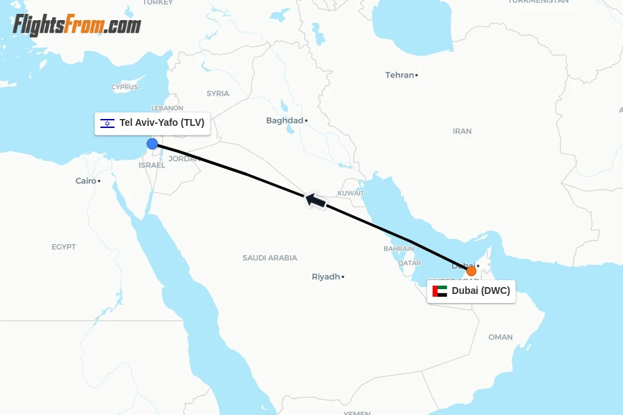 Flights from Dubai to Tel Aviv-Yafo route map