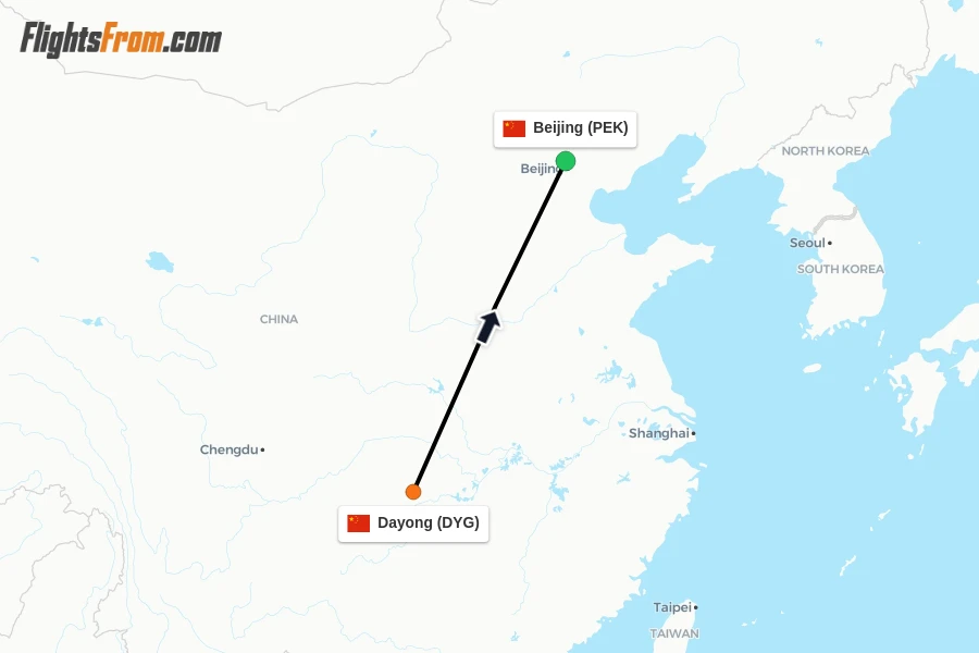 Flights from Dayong to Beijing route map