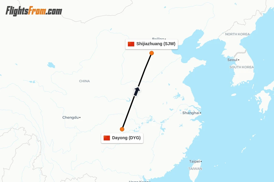 Flights from Dayong to Shijiazhuang route map