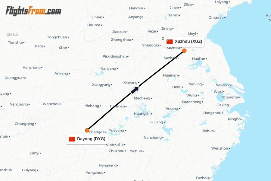 Flights from Dayong to Xuzhou route map