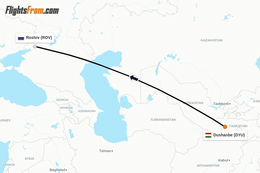 Flights from Dushanbe to Rostov route map