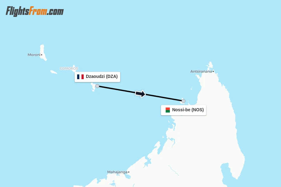 Flights from Dzaoudzi to Nossi-be route map