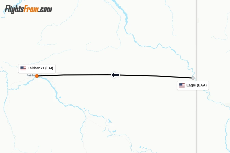 Flights from Eagle to Fairbanks route map