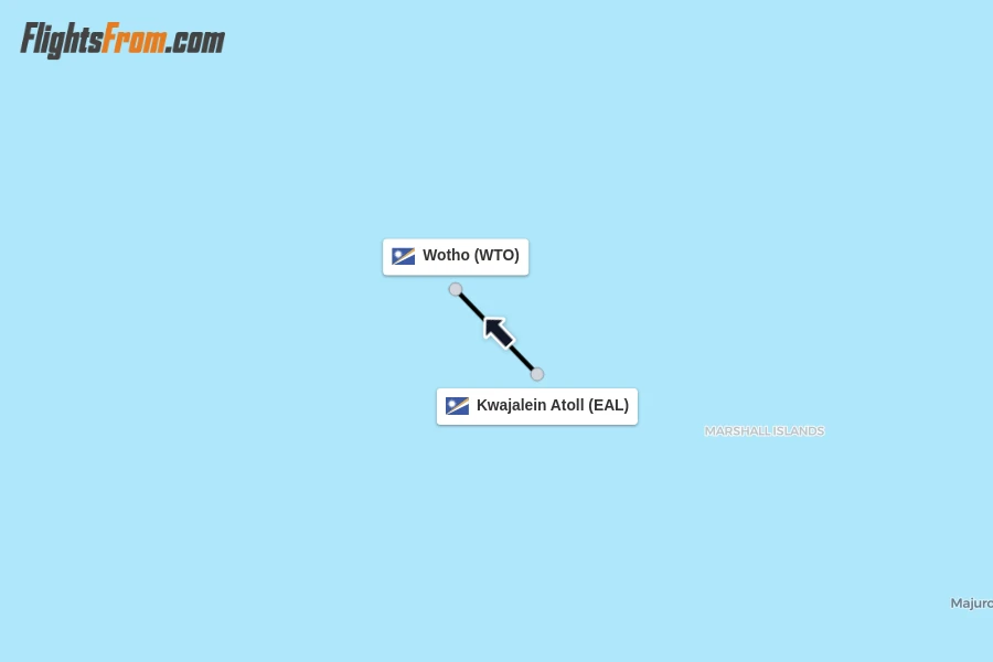 Flights from Kwajalein Atoll to Wotho route map