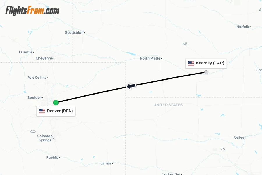 Flights from Kearney to Denver route map