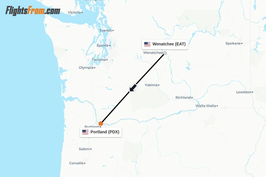 Flights from Wenatchee to Portland route map