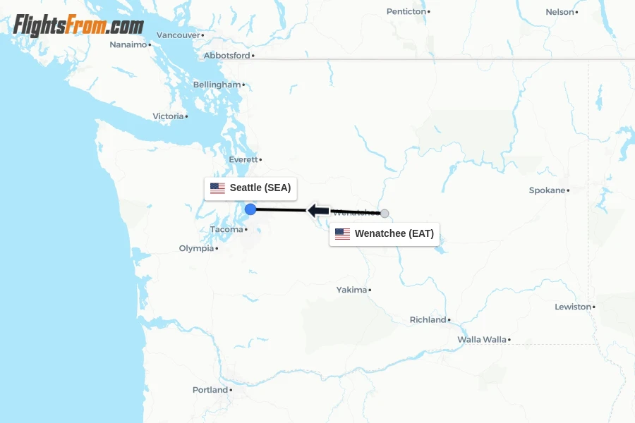Flights from Wenatchee to Seattle route map
