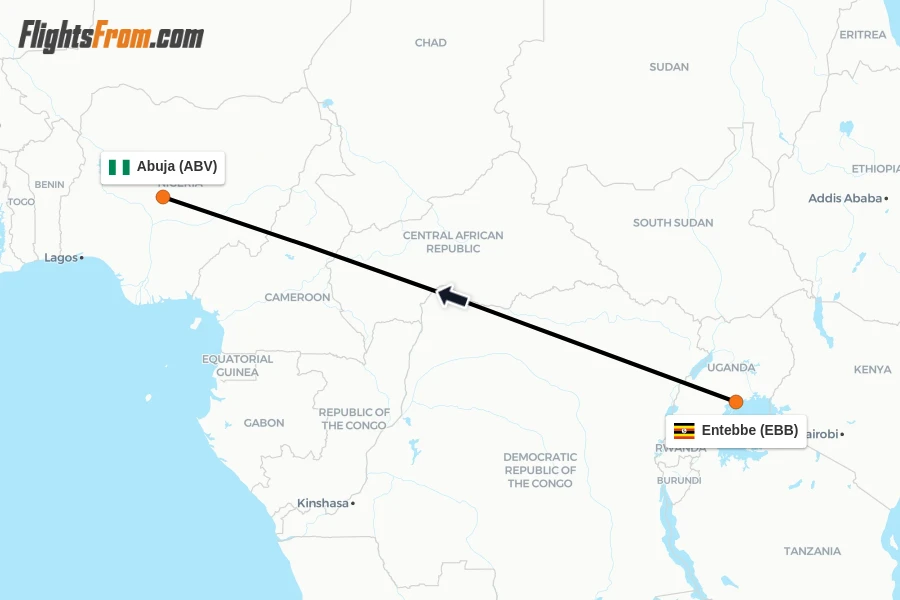 Flights from Entebbe to Abuja route map