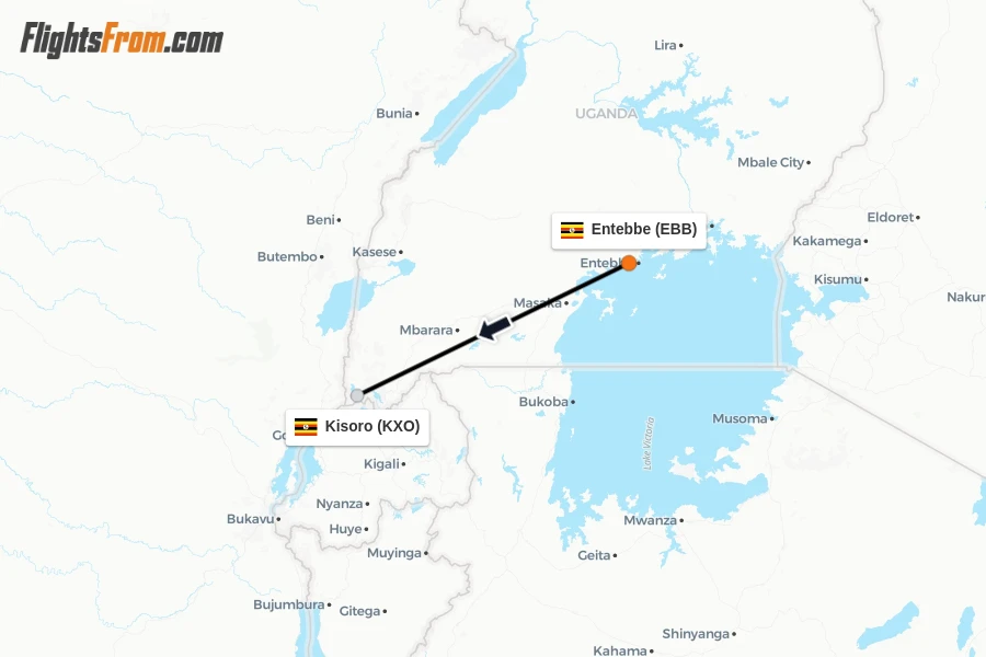 Flights from Entebbe to Kisoro route map