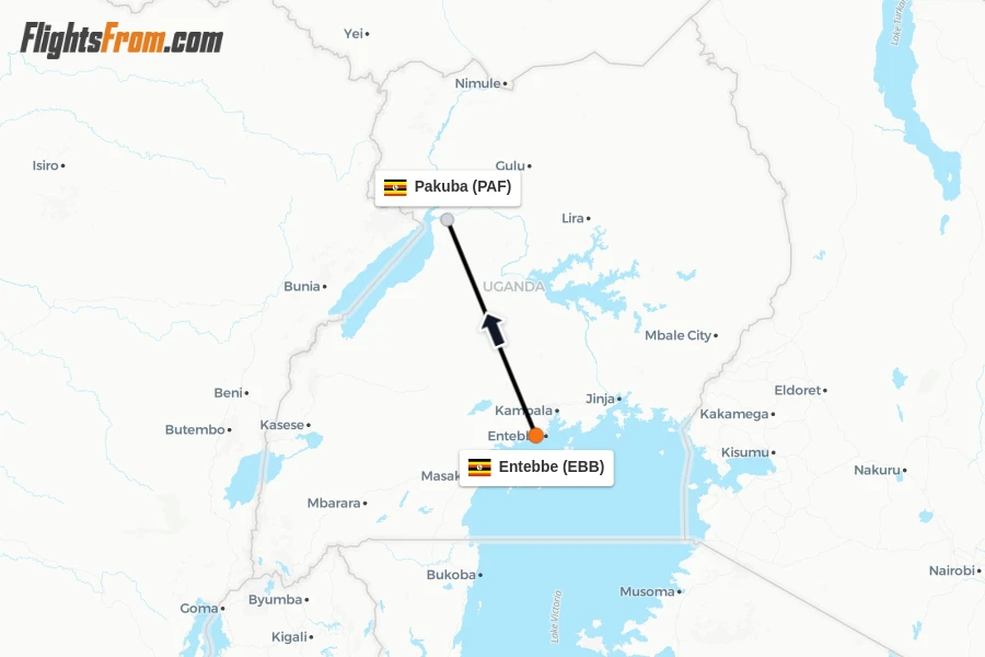 Flights from Entebbe to Pakuba route map