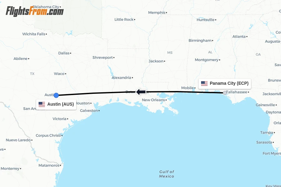 Flights from Panama City to Austin route map
