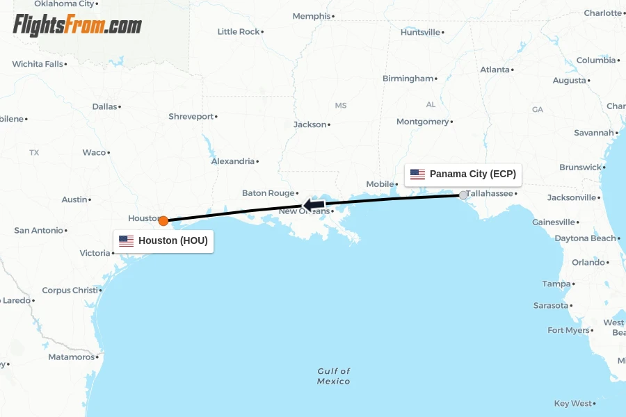 Flights from Panama City to Houston route map