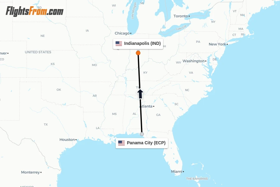 Flights from Panama City to Indianapolis route map