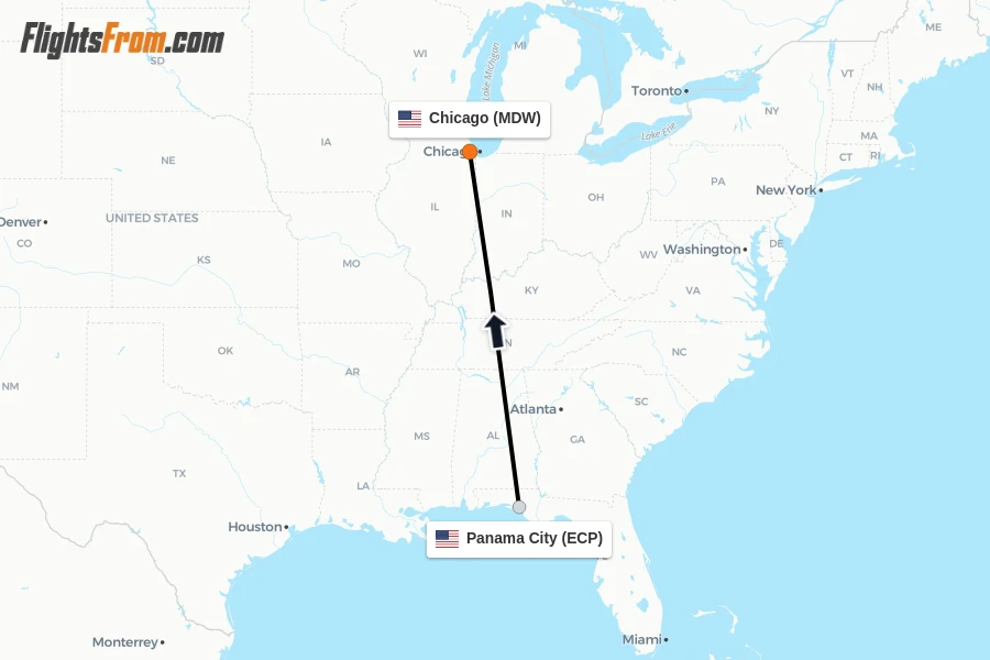 Flights from Panama City to Chicago route map