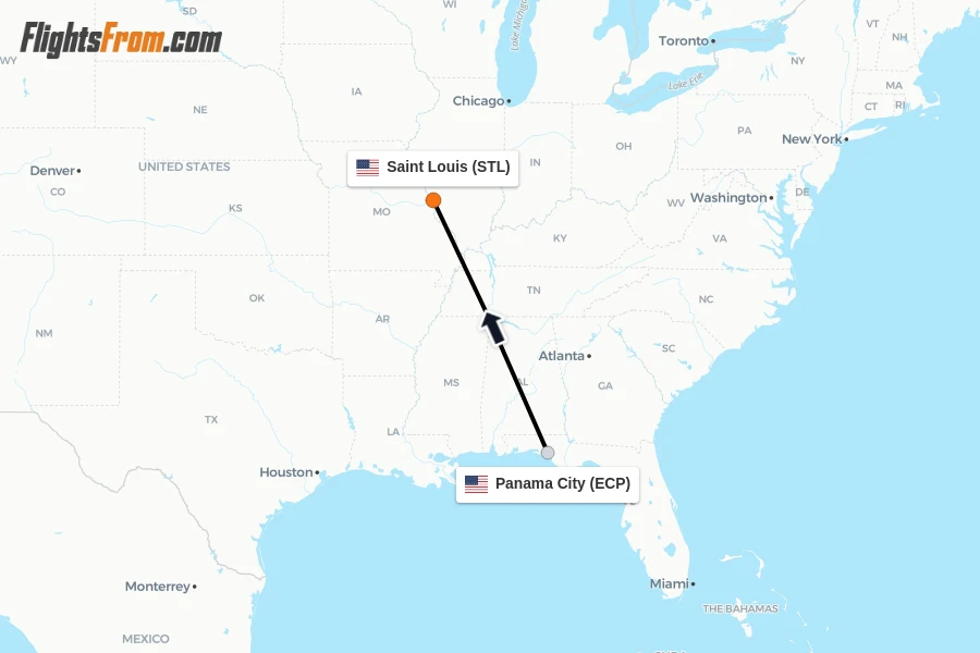 Flights from Panama City to Saint Louis route map