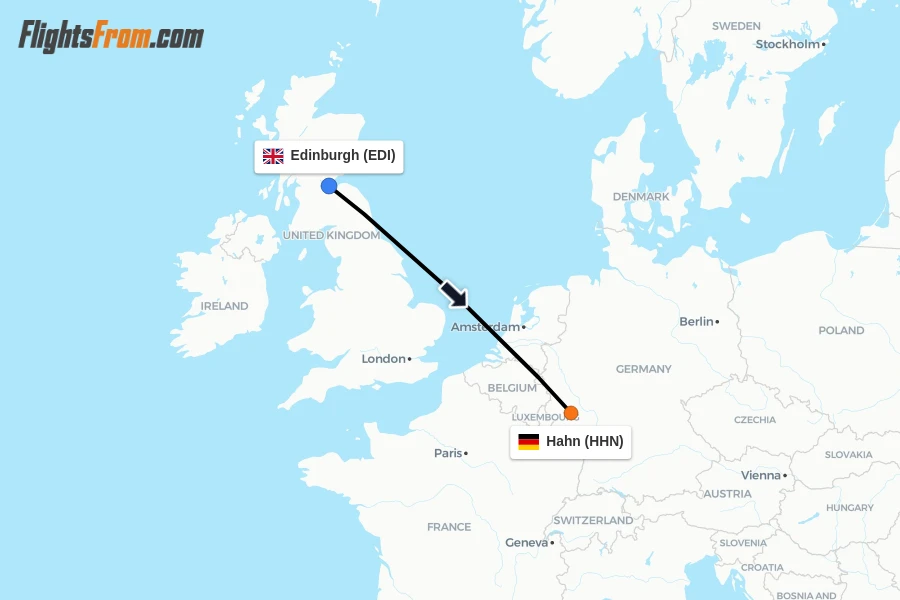 Flights from Edinburgh to Hahn route map