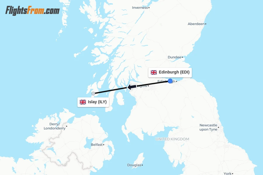 Flights from Edinburgh to Islay route map