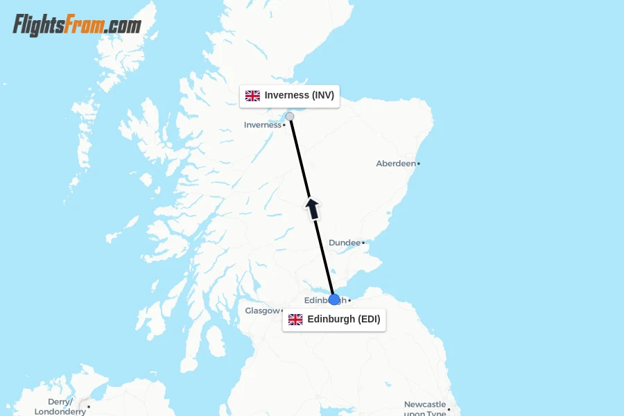 Flights from Edinburgh to Inverness route map