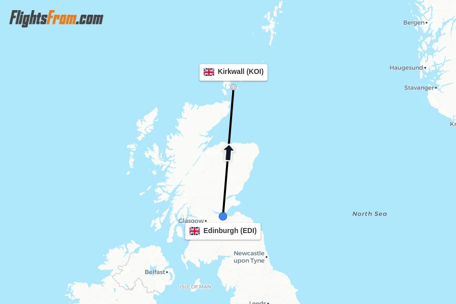 Flights from Edinburgh to Kirkwall route map